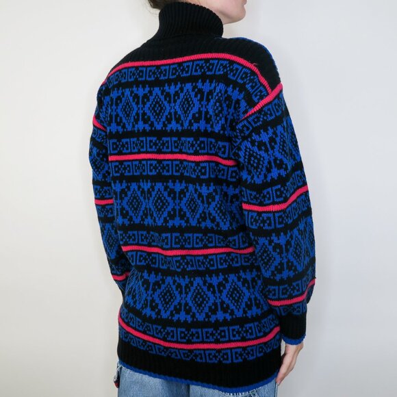 Vintage 80s Geometric Aztec Turtleneck Sweater - Picture 5 of 6